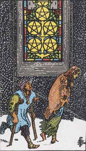 Five of Pentacles tarot card - High Resolution