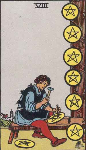 Eight of Pentacles tarot card - High Resolution