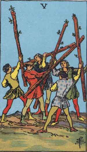 Five of Wands tarot card - High Resolution